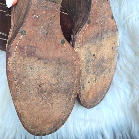 FRYE- CAROLINE CAMPUS Cognac Leather Wedge Boots - Picture 6 of 9